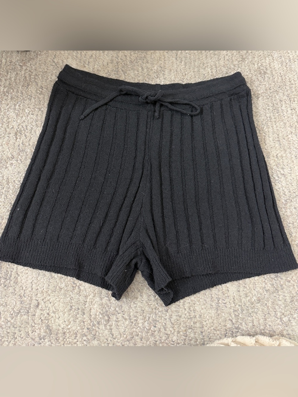 TOPSHOP Black Ribbed Knit Drawstring Shorts Size 8-10